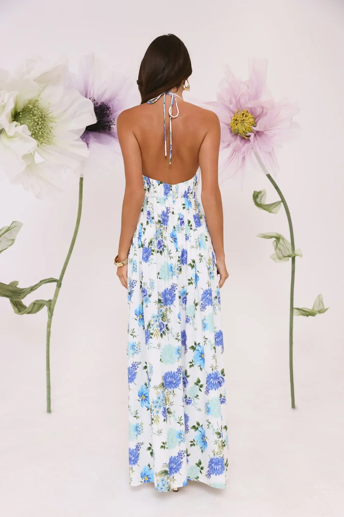 Garden Of Light Halter Maxi Dress Blue