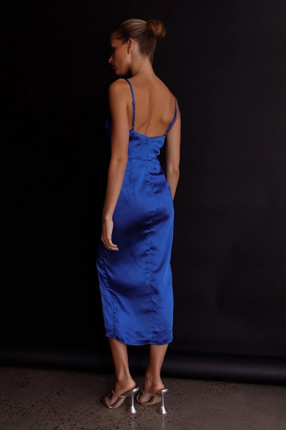 Fantasy Structured Bodice Ruched Midi Dress Cobalt Blue