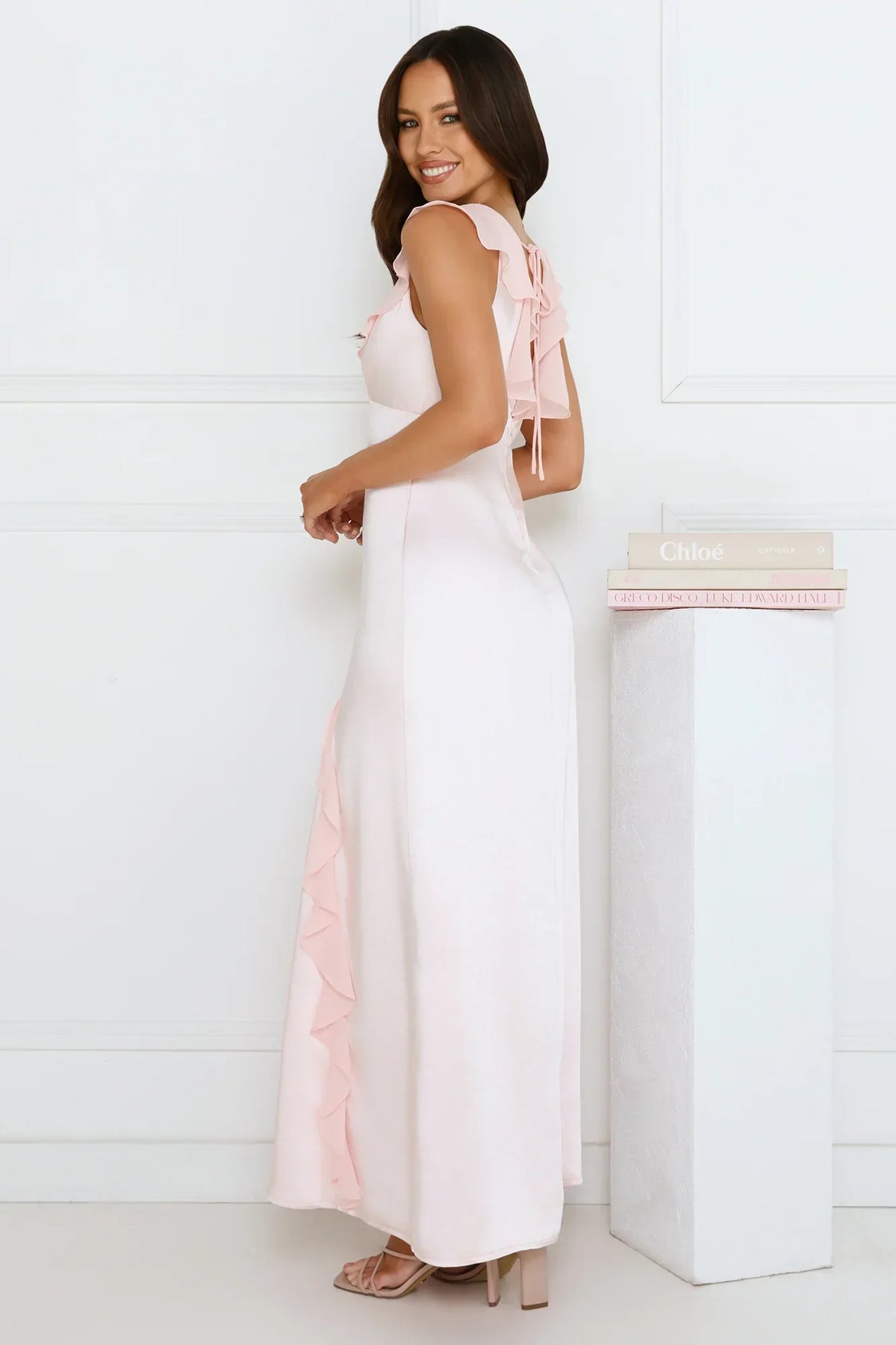 Flirty Girl Satin Maxi Dress Pink