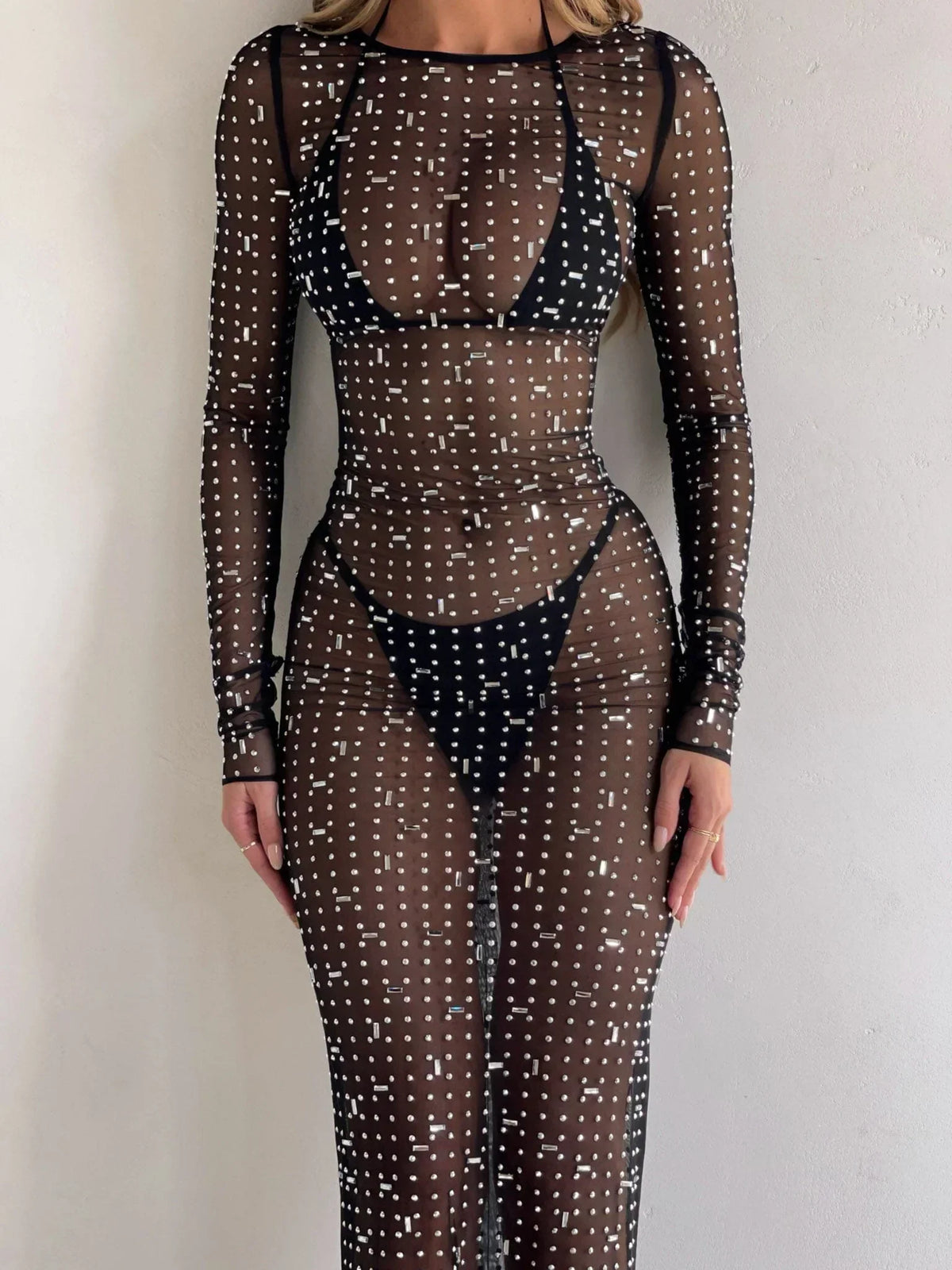 CIARAN LONG SLEEVE MAXI DRESS BLACK SPARKLE