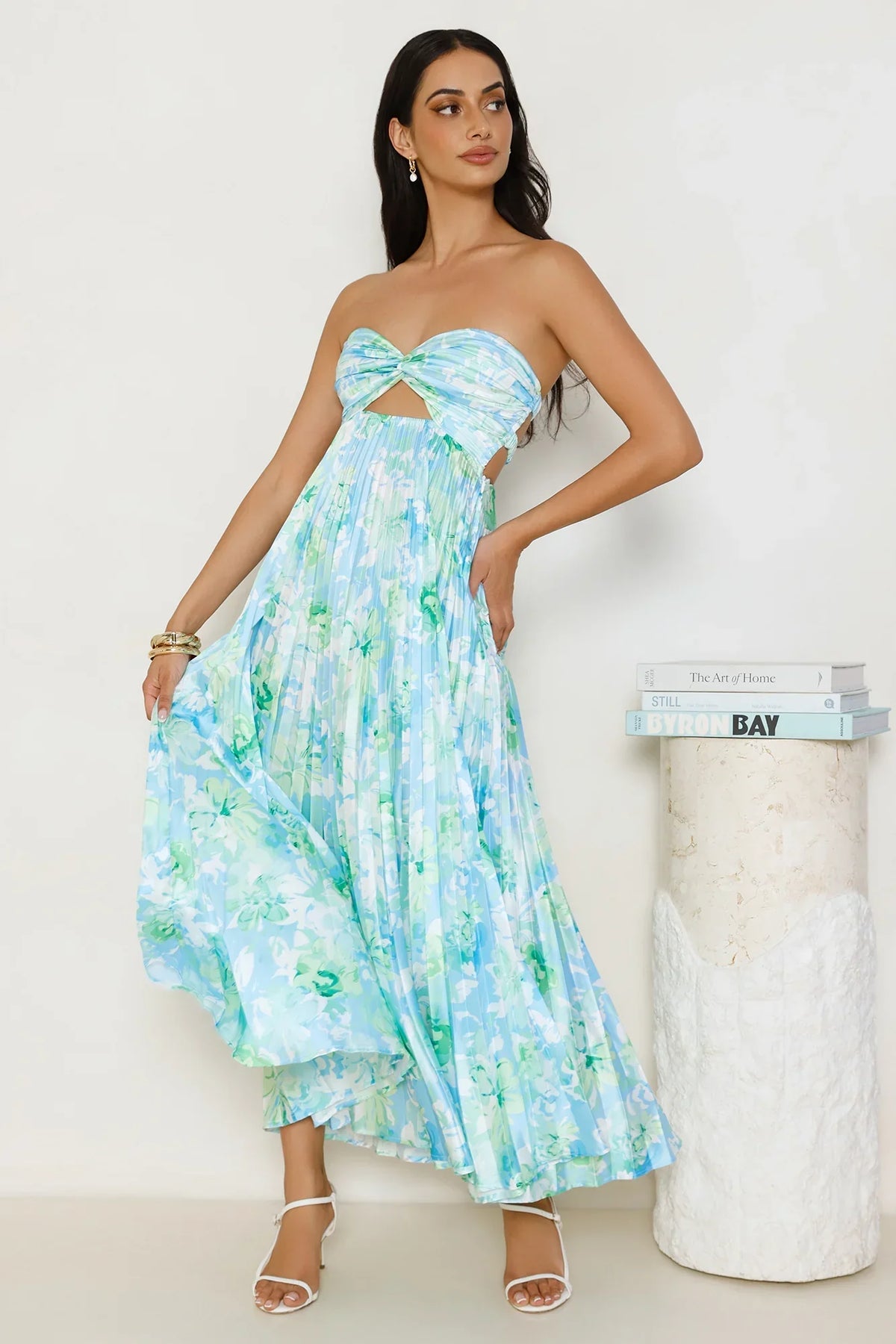 Lilou Strapless Satin Maxi Dress Blue