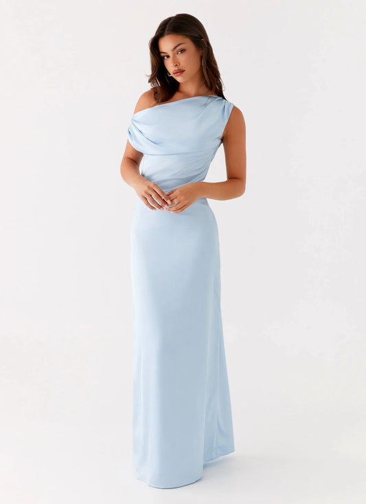 Heart Of Glass Satin Maxi Dress - Blue