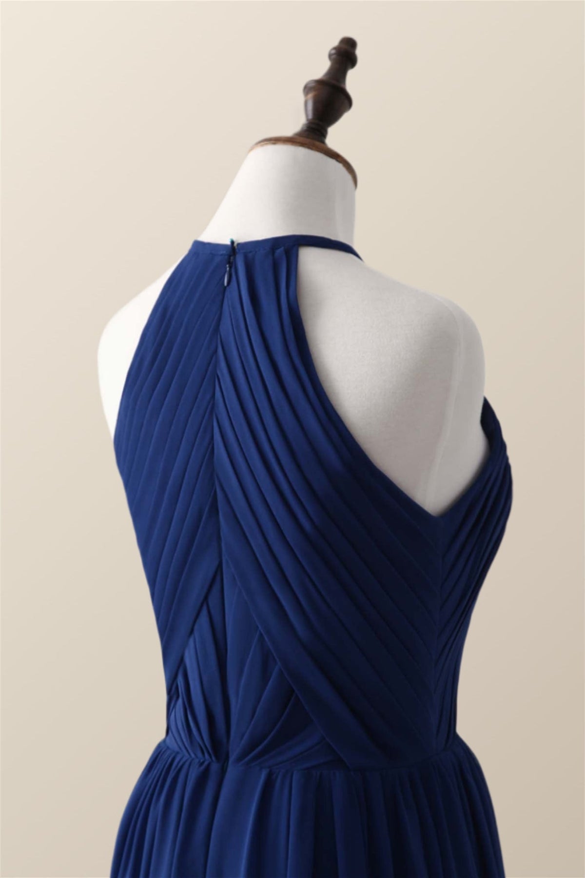 Halter Burgundy Pleated Long Bridesmaid Dress