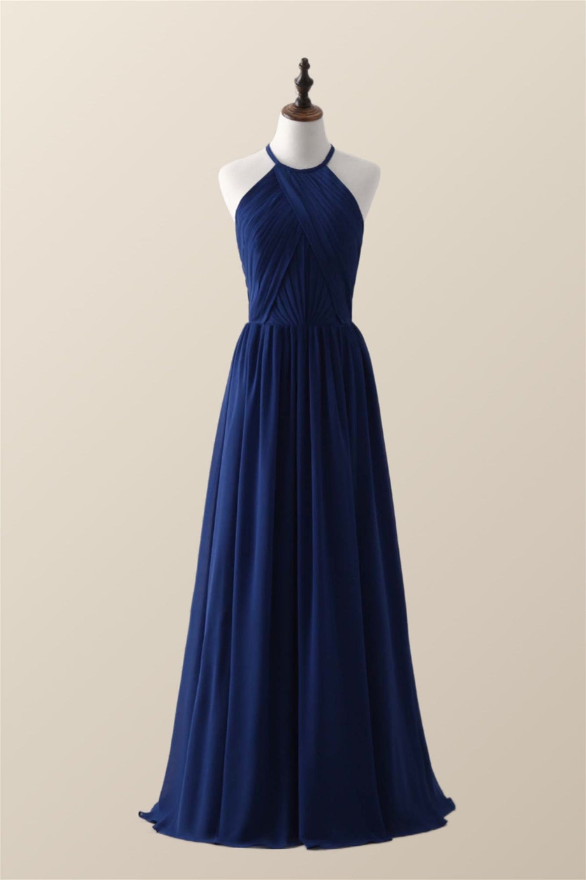Halter Burgundy Pleated Long Bridesmaid Dress