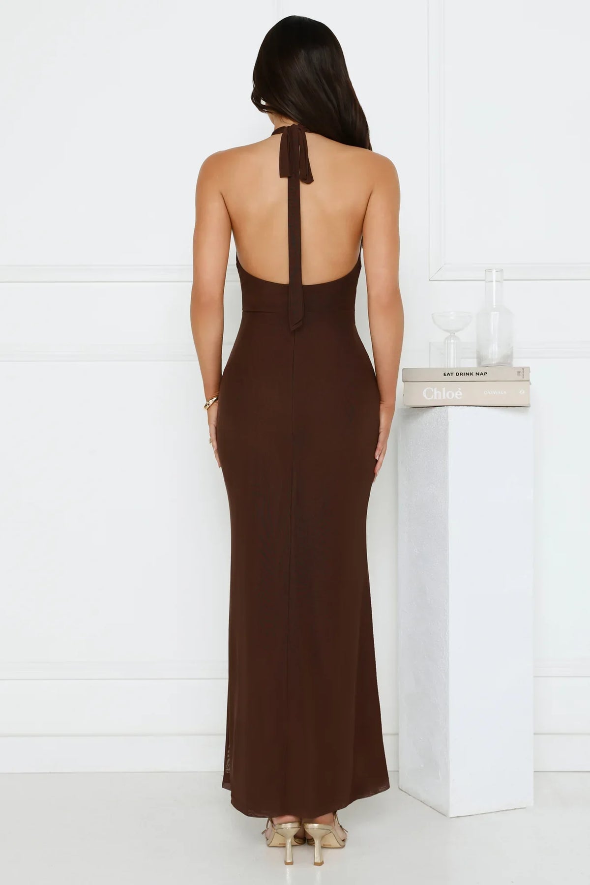 Daily Investment Halter Maxi Dress Brown