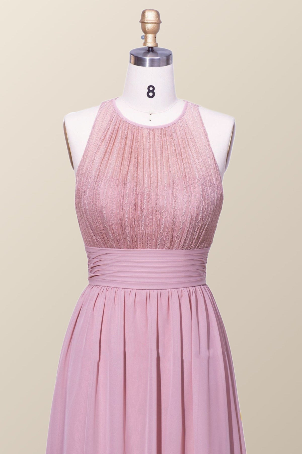 Halter Blush Pink Chiffon A-line Long Bridesmaid Dress