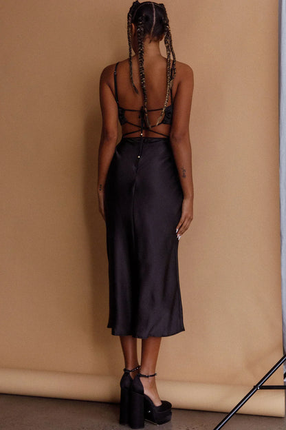 City Lights Cut-Out Waist Strappy Back Midi Dress Black