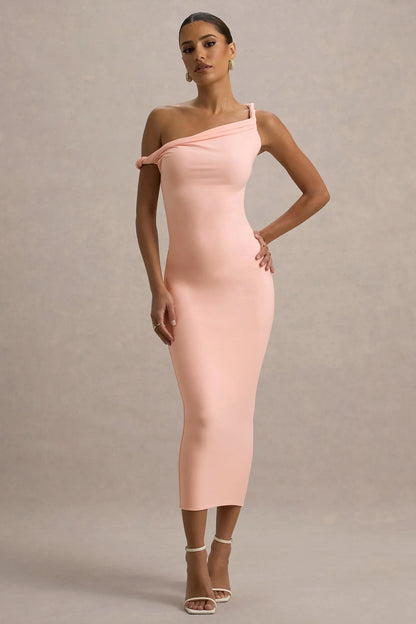 Salome | Pink Twisted Asymmetric Midi Dress