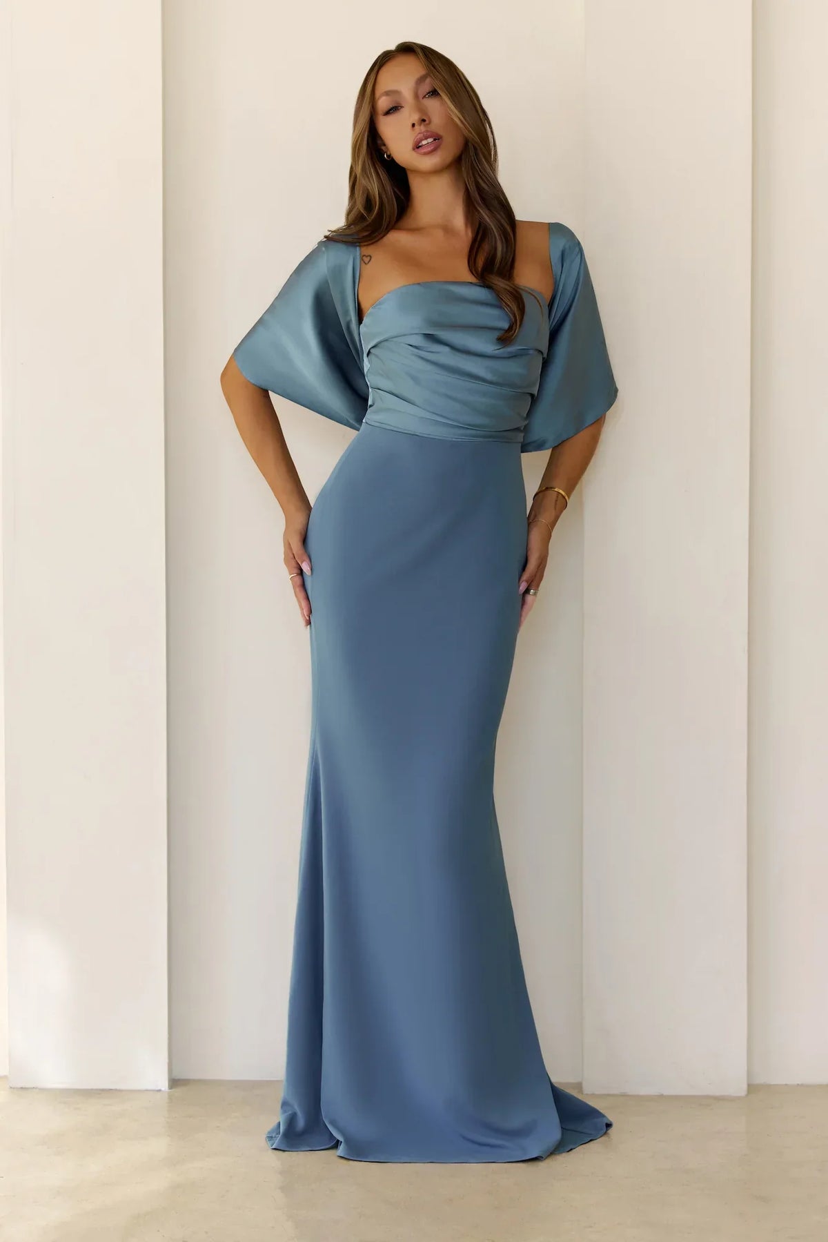 Luxe Nights Strapless Maxi Dress Dusty Blue