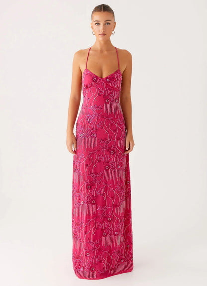 Vietta Sequin Cami Maxi Dress - Fuchsia