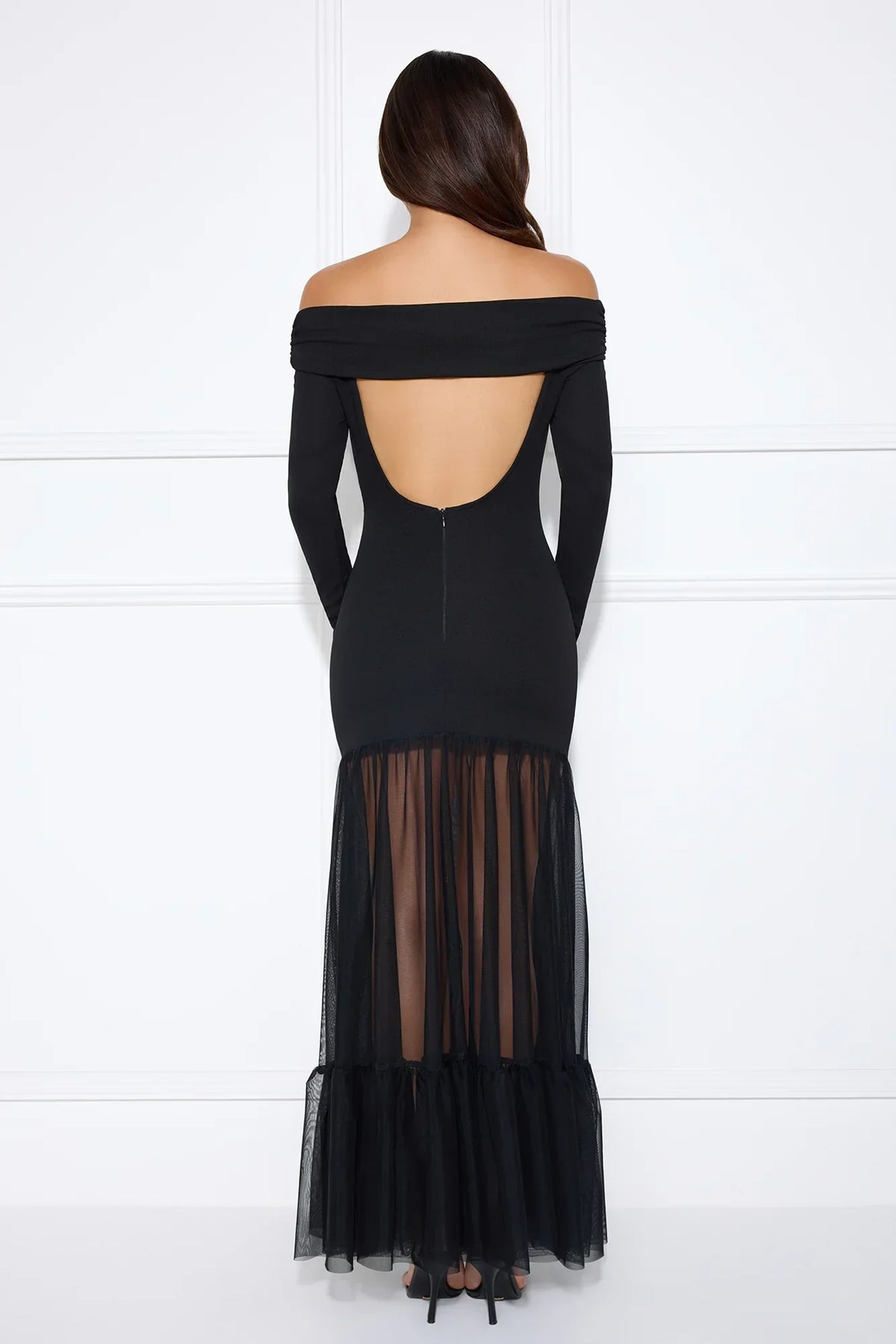 Captivating Gaze Off Shoulder Maxi Dress Black