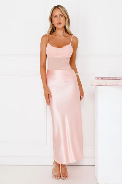 Rule The Glow Satin Mesh Maxi Dress