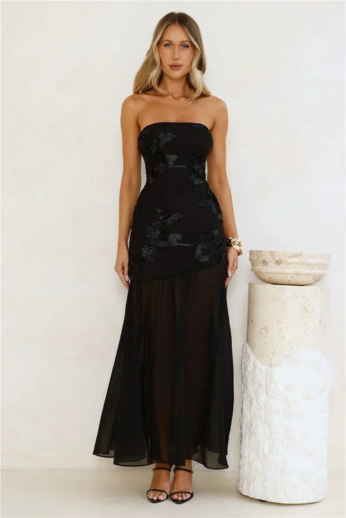 Timeless Affair Strapless Mesh Maxi Dress