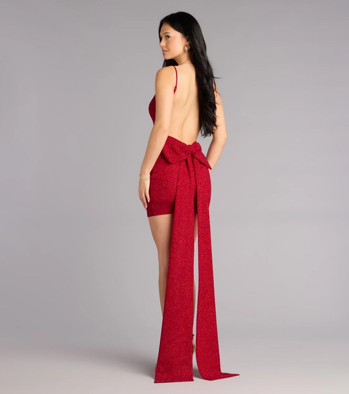 Toni Glitter Open Back Bow Mini Dress