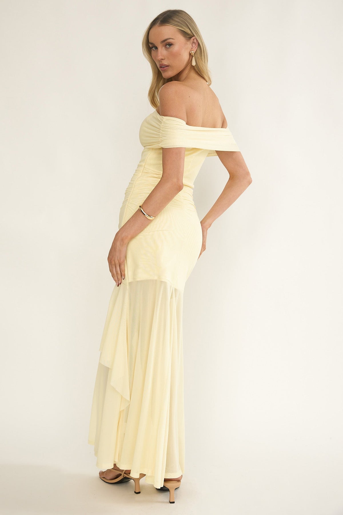 Kiarna Off-Shoulder Mesh Maxi Dress Butter