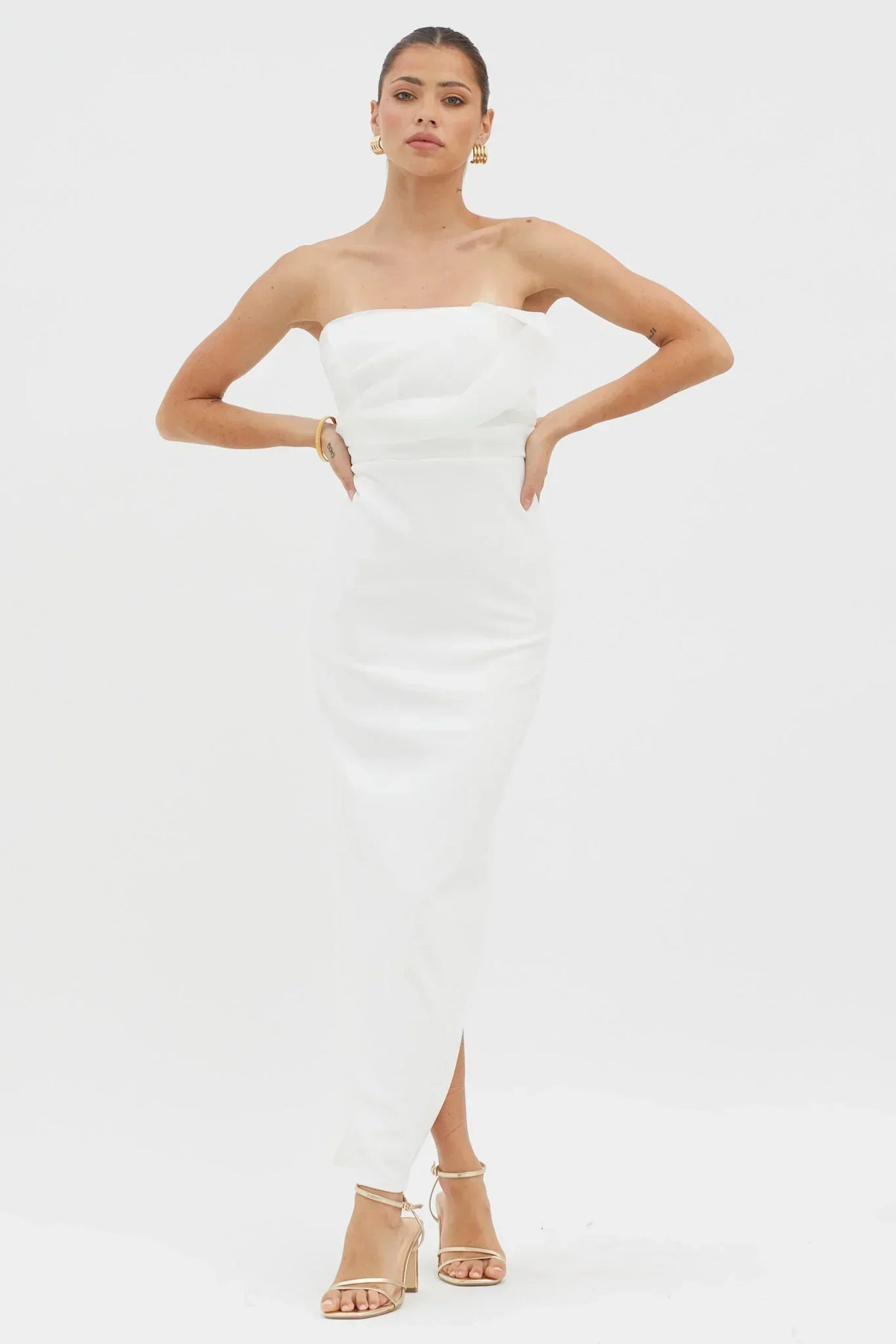 Karaline Strapless Bust Accent Maxi Dress White