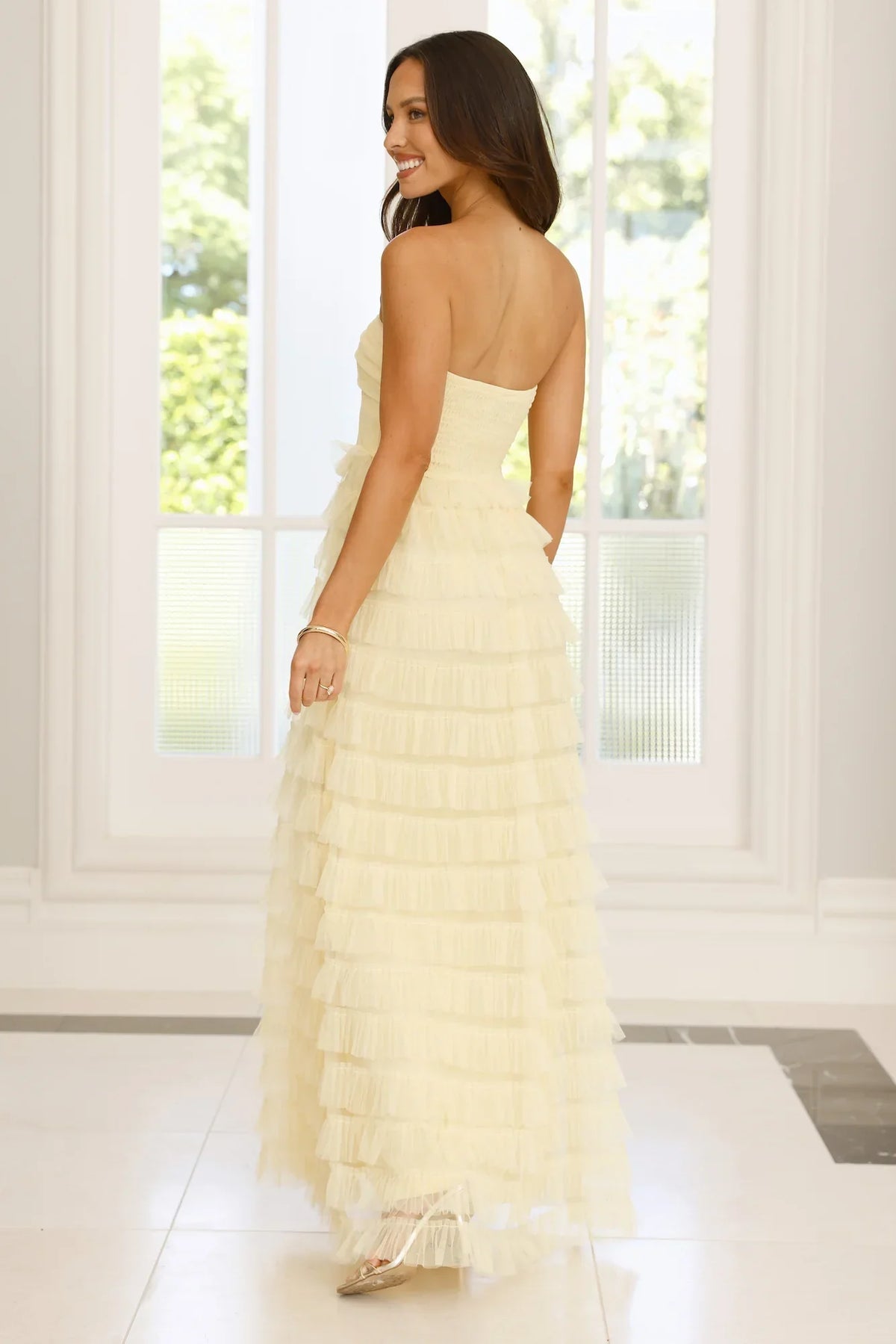 Lovers In Paris Strapless Tulle Maxi Dress Yellow