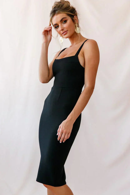 Georgia Square Neckline Midi Dress Black