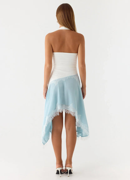 Brionee Midi Dress - Pale Blue & White