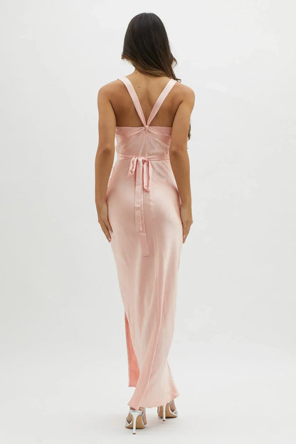 Midnight Sun Asymmetrical Strap Maxi Dress Apricot