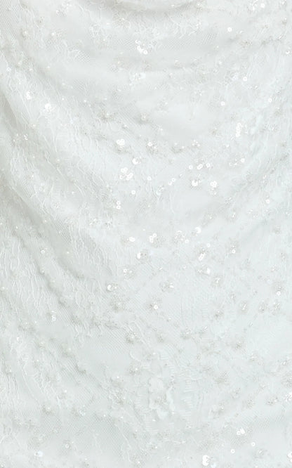 Alana Mini Dress - Sequin Lace Cowl Neck Dress in White