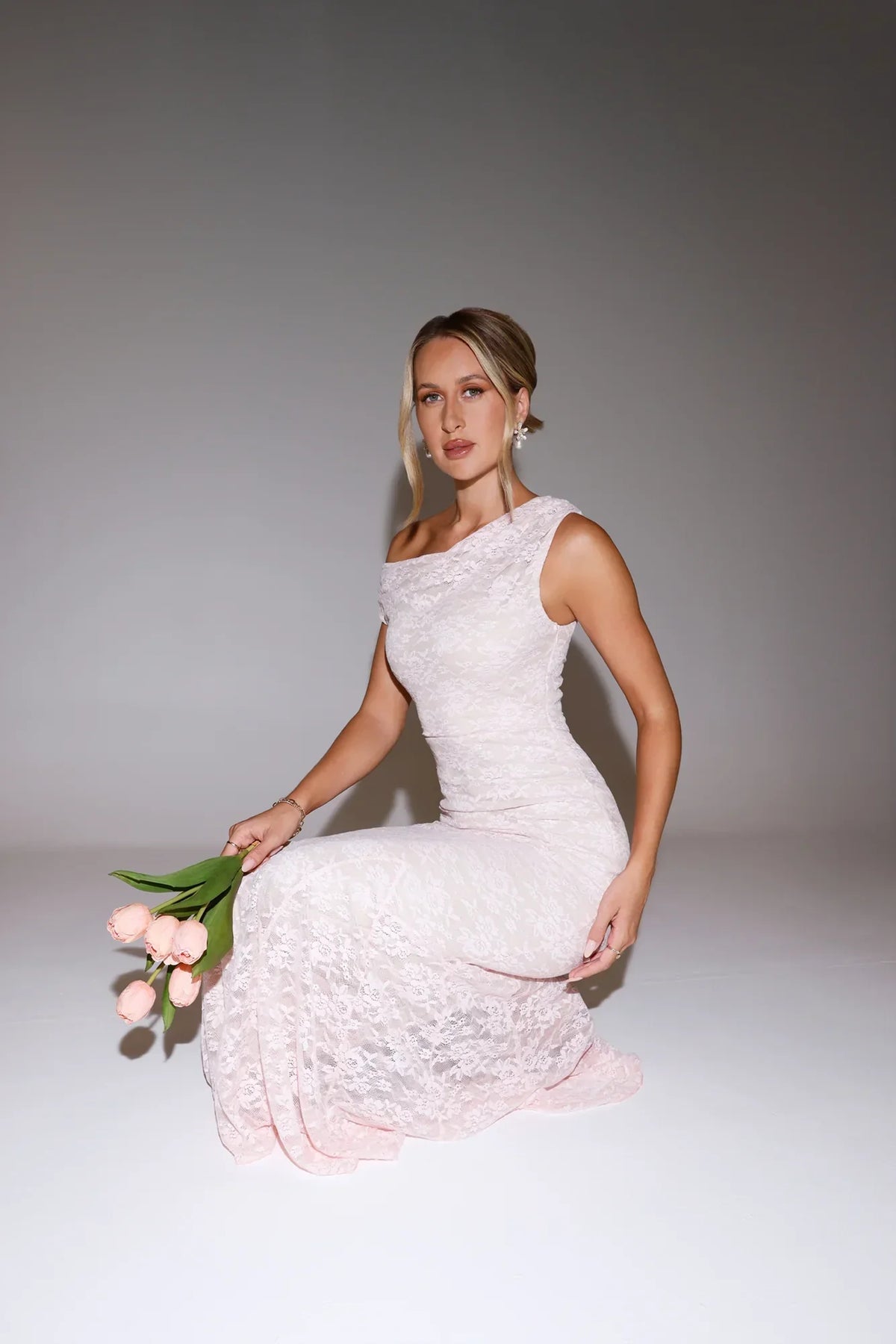 Lush Feels Lace Off Shoulder Maxi Dress Pink
