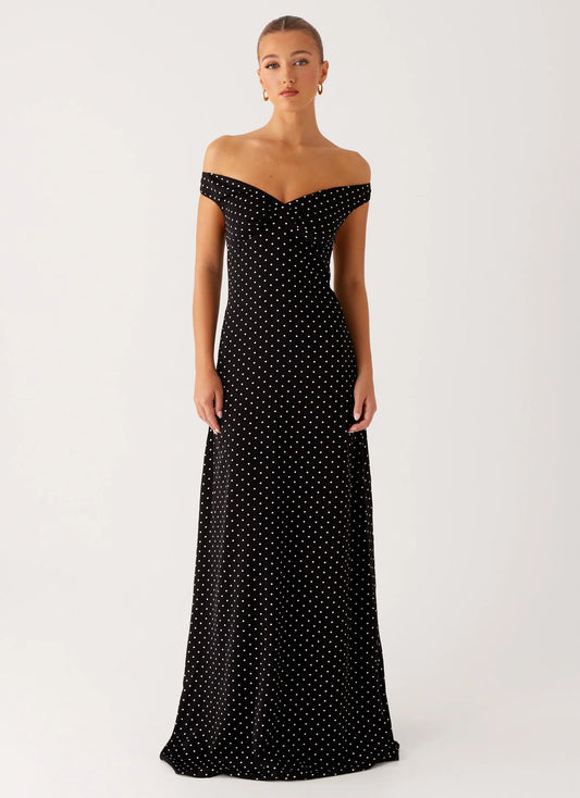 Melany Maxi Dress - Black Polka Dot