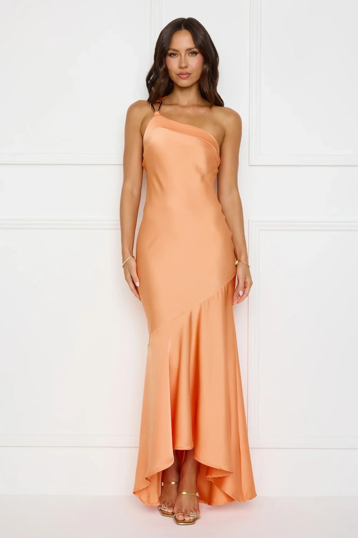 Masquerade Energy One Shoulder Satin Maxi Dress Orange