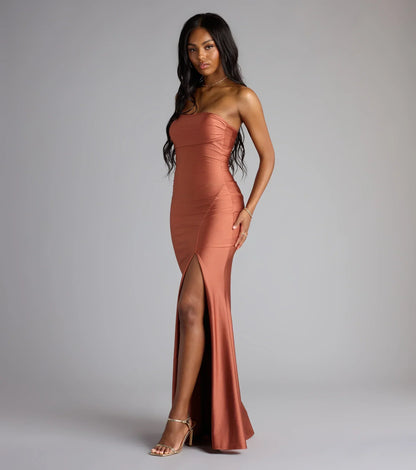 Cheryl Strapless Slit Mermaid Formal Dress