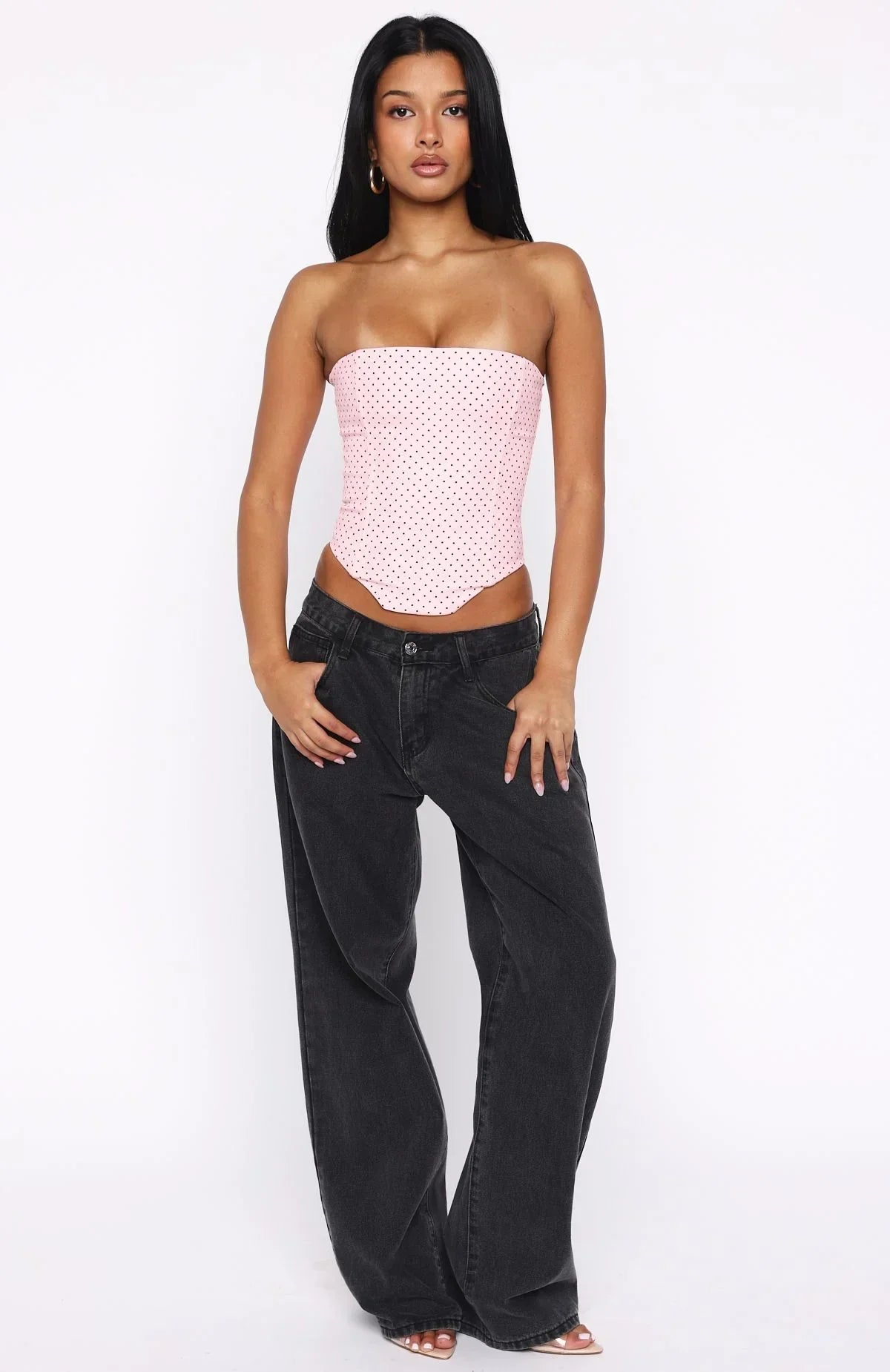 Let It Go Strapless Bustier Pink Polka Dot