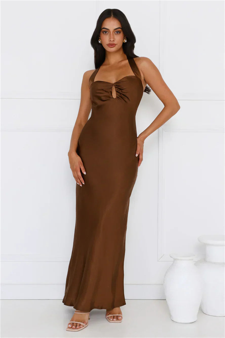 Ambiance Of The Night Halter Satin Maxi Dress