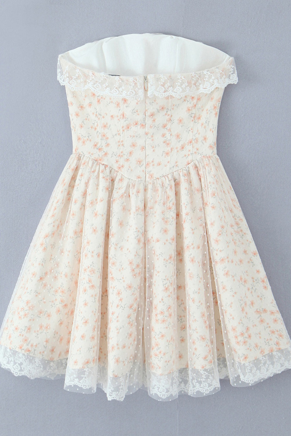Floral Lace Neckline Lase-up Tull Skirt