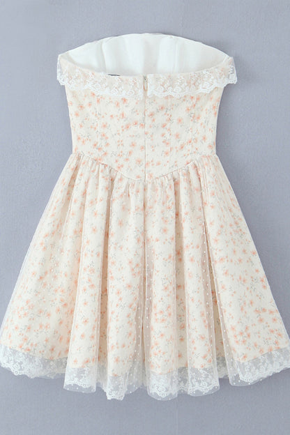 Floral Lace Neckline Lase-up Tull Skirt