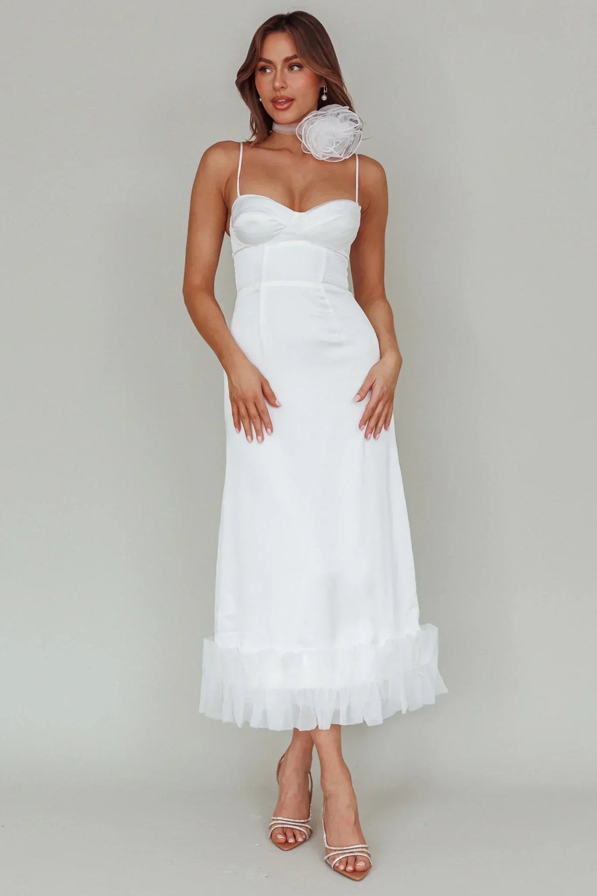 Buona Sera Hem Decoration Midi Dress White