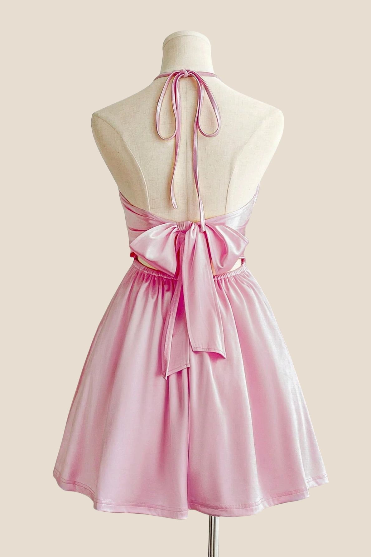 Halter Lavender Back Tie A-line Short Dress