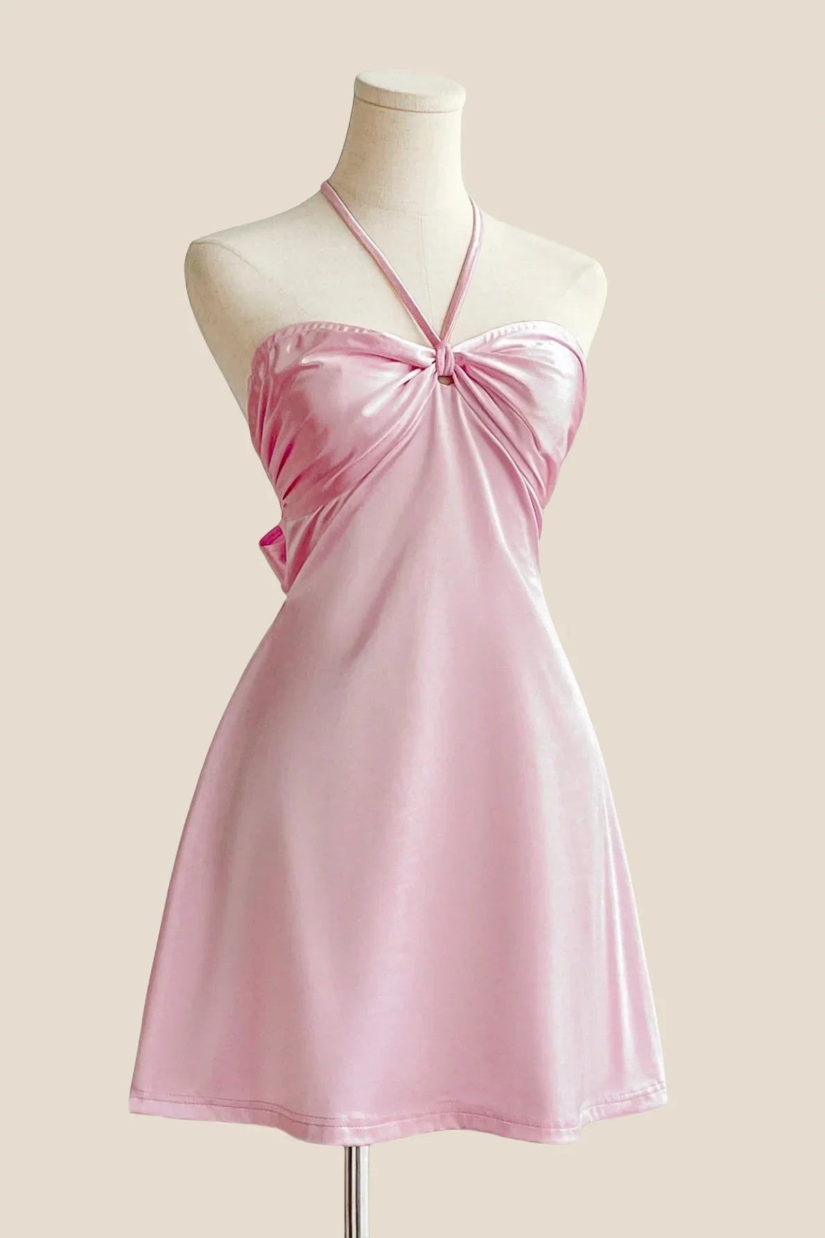 Halter Lavender Back Tie A-line Short Dress