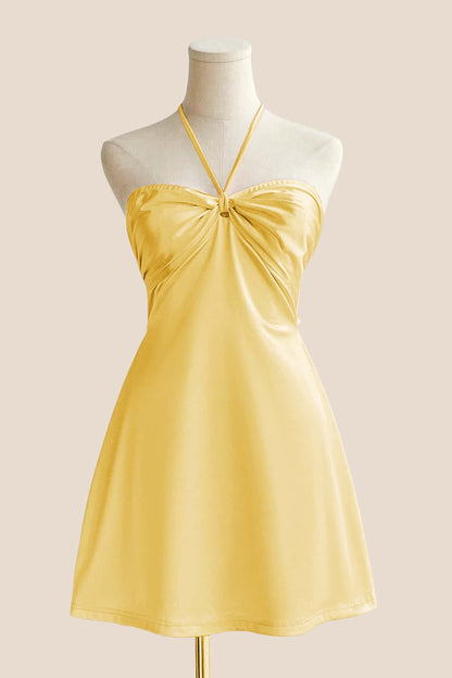 Halter Light Blue Back Tie A-line Short Dress