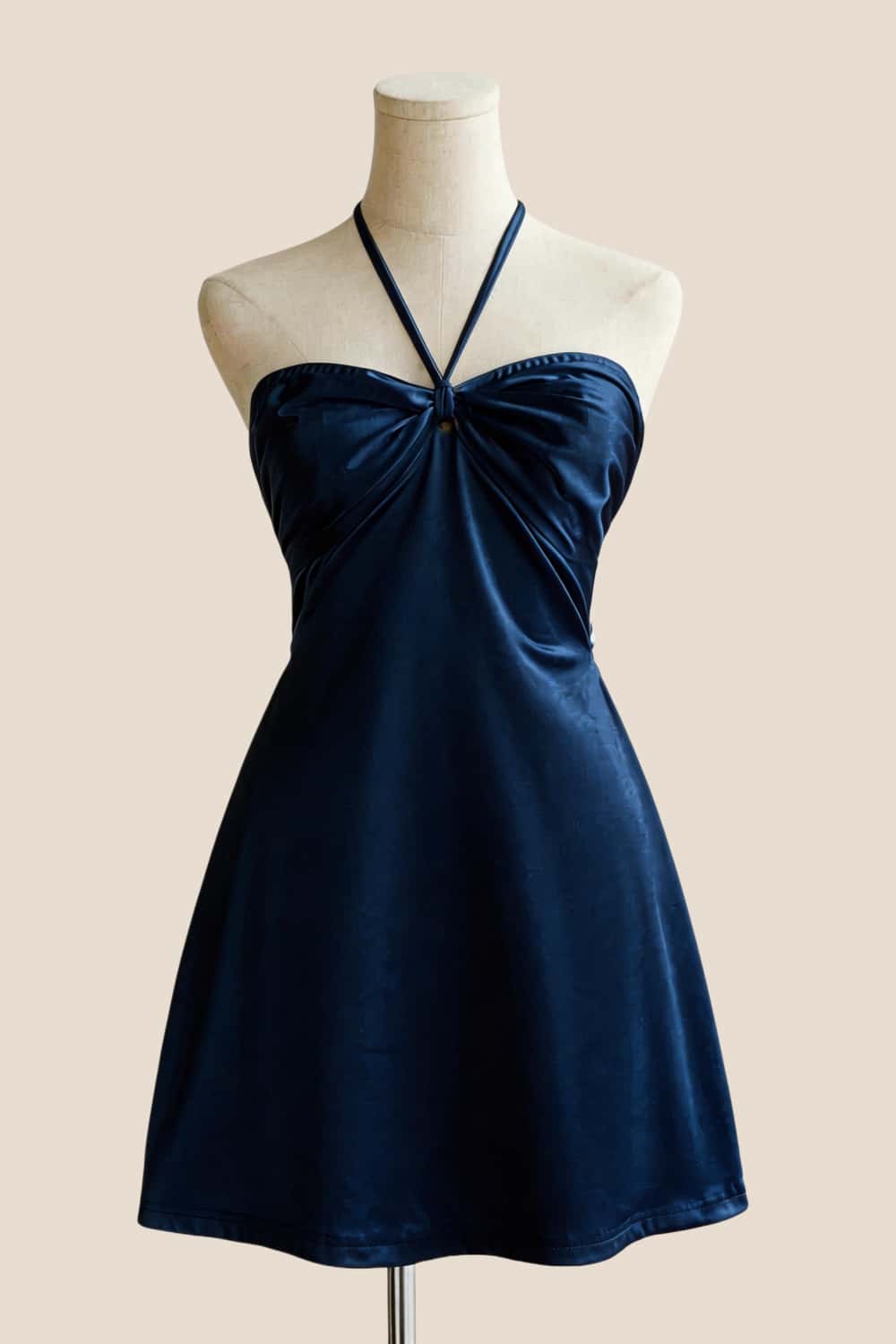 Halter Light Blue Back Tie A-line Short Dress
