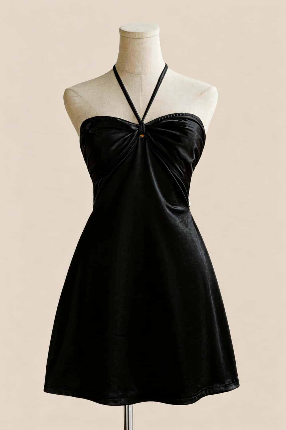 Halter Light Blue Back Tie A-line Short Dress