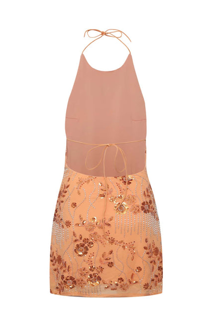 Halter Light Yellow Beaded Short Dress