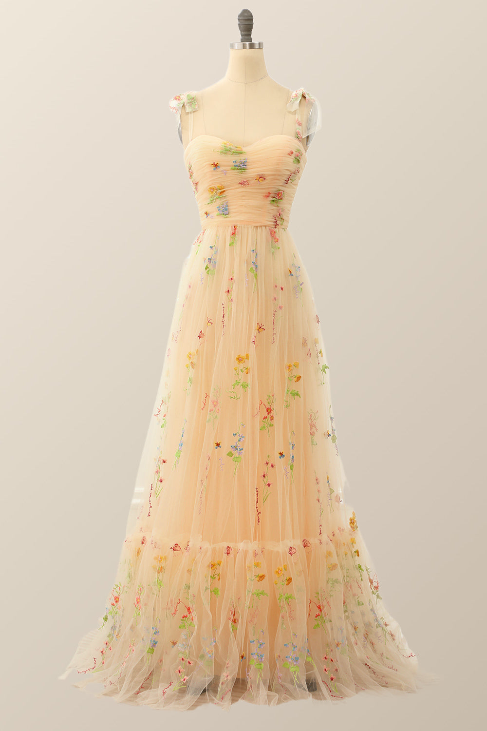 Green A-line Embroidered Long Formal Gown