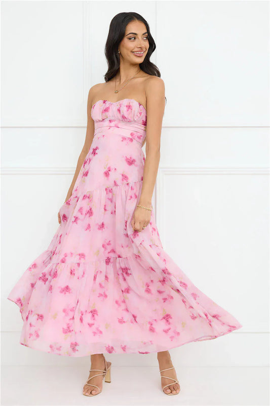 Lavender Mist Strapless Maxi Dress Pink