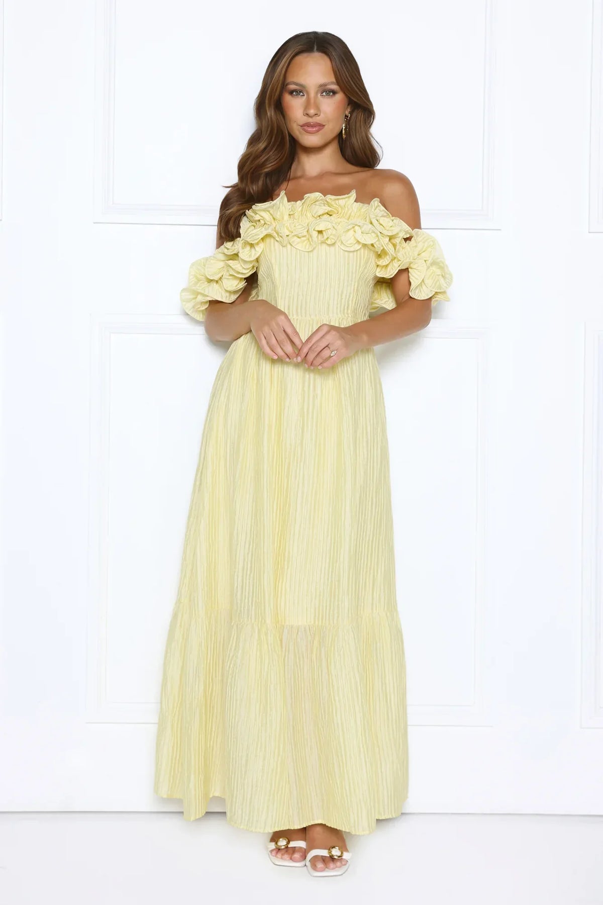 Magnetic Energy Off Shoulder Maxi Dress Yellow