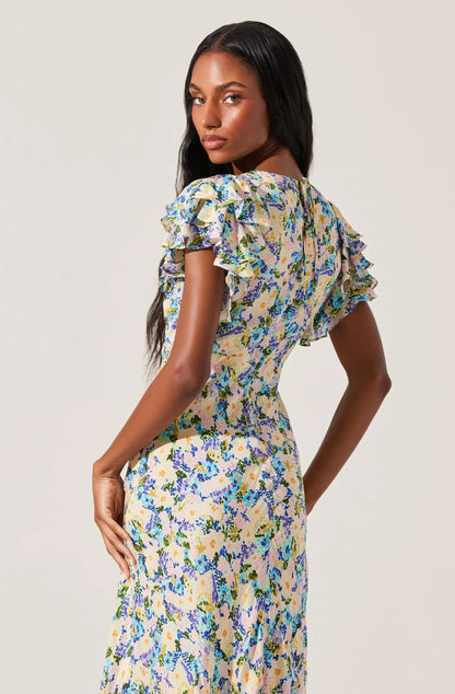 Celestine Floral Flutter Sleeve Midi Dress