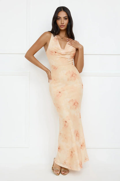 Citrus Sizzle Mesh Maxi Dress Orange