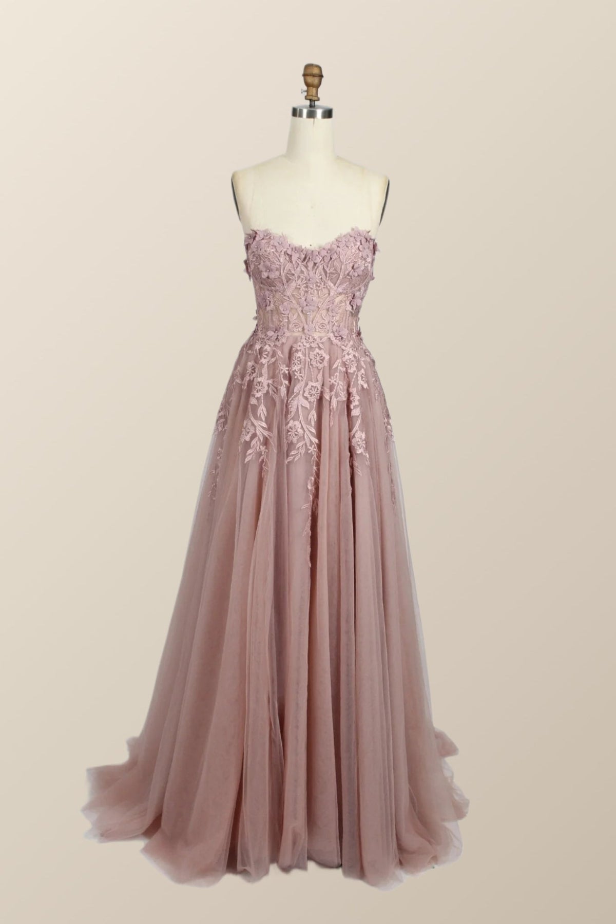 Green Floral Embroidery Strapless A-line Formal Dress