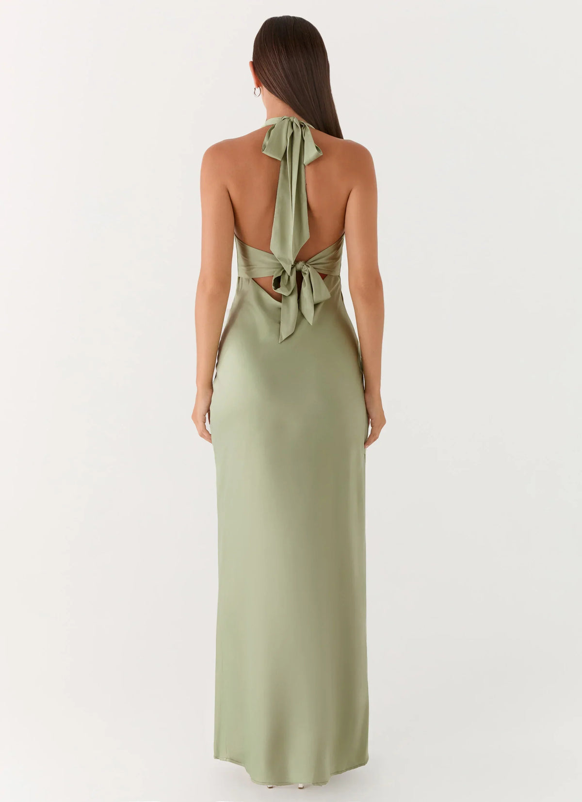 Heavy Hearted Satin Maxi Dress - Sage