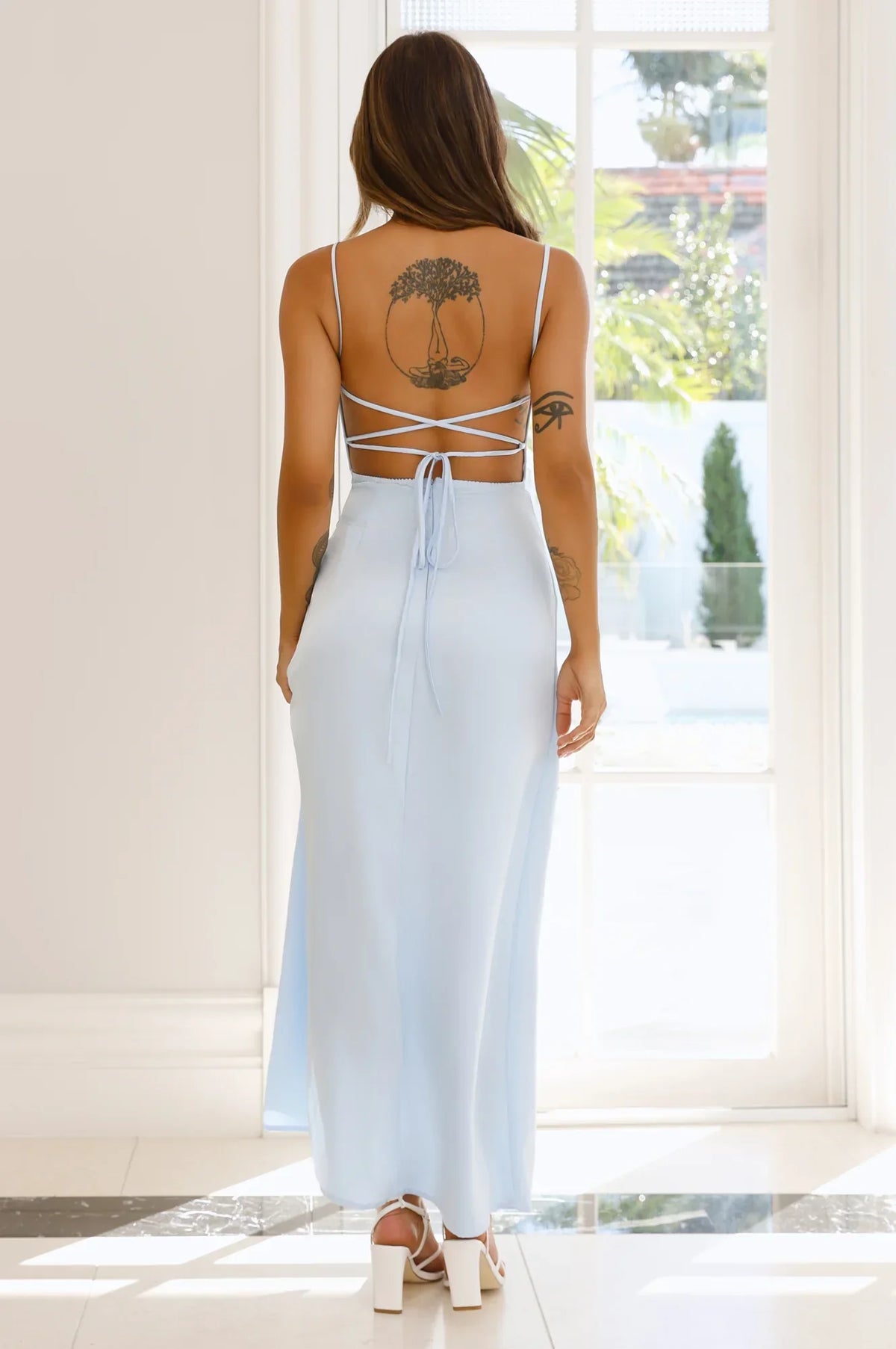 Midnight Heirloom Satin Maxi Dress Blue
