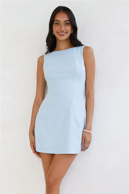 Dream Paddock Gingham Mini Dress Blue