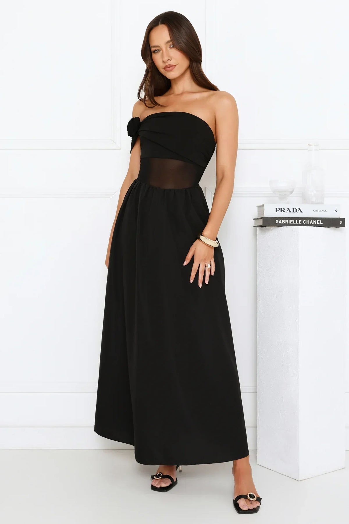 Luxe Whimsy Off Shoulder Maxi Dress Black